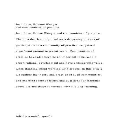 Jean Lave, Etienne Wengerand communities of practiceJean.docx