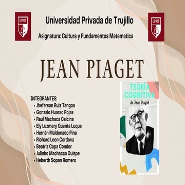 JEAN PIAGET.pdf Jean Piaget fue un psicólogo suizo que se le considera el pad...