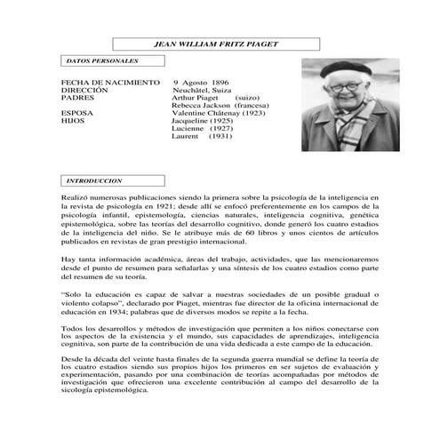 Jean piaget biografía
