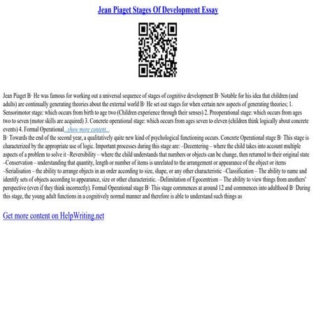 Jean Piaget Stages Of Development Essay