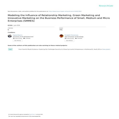 Modeling the Influence of Relationship Marketing, Green Marketing and Innovat...