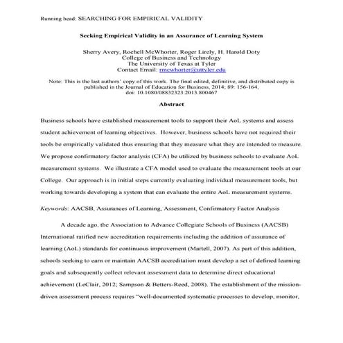 Seeking Empirical Validity in an Assurance of Learning System