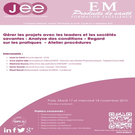 17 et 18 novembre 2015 | Gérer les projets avec les leaders et les sociétés s...