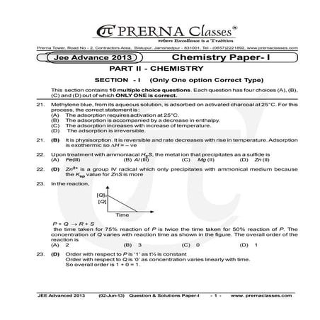 Prerna Jee advance2013 chemical Paper 1