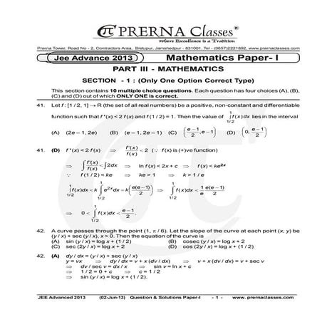 Prerna Jee Advanced 2013 maths - Paper 1