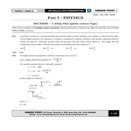 Career Point JEE Advanced Solution Paper1