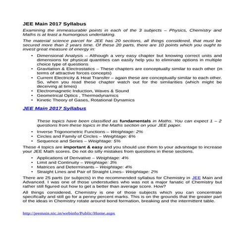 Jee main 2017 syllabus