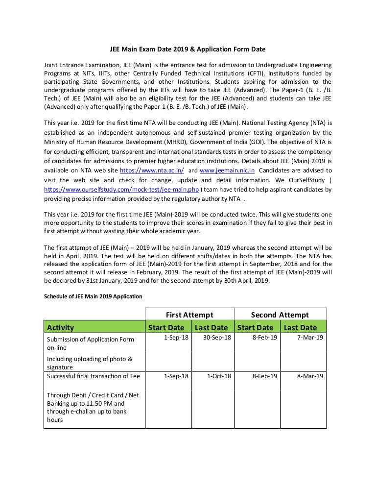 Jee Main Exam Date