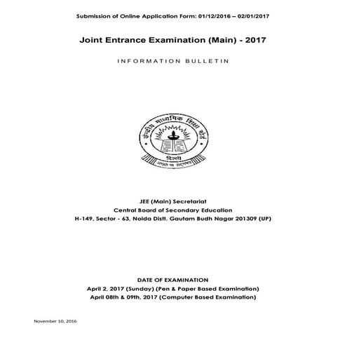 Jee Main information brochure