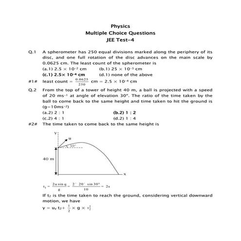 JEE Main Mock Test - Physics 