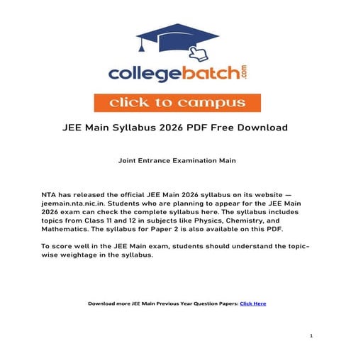 JEE Main Syllabus 2026 PDF Free Download