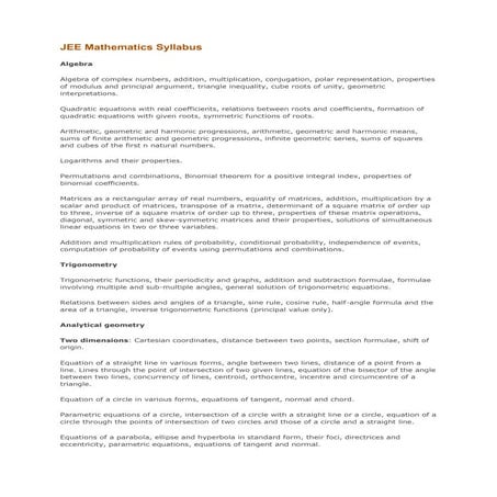 Jee mathematics syllabus