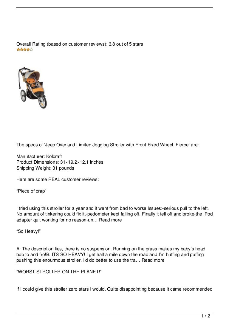 jeep overland limited jogging stroller with front fixed wheel fierce