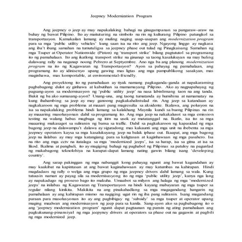 Jeepney Modernization Program (Reaction Paper)