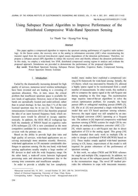 Using Subspace Pursuit Algorithm to Improve Performance of the Distributed Co...