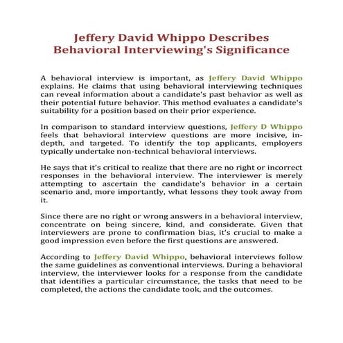 Jeffery David Whippo Describes Behavioral Interviewing's Significance