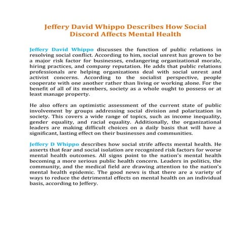Jeffery David Whippo Describes How Social Discord Affects Mental Health