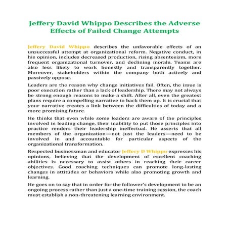 Jeffery David Whippo Describes the Adverse Effects of Failed Change Attempts