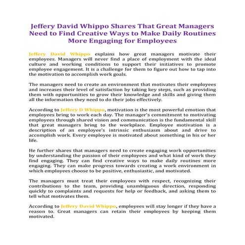 Jeffery David Whippo Describes Various Methods for Measuring Motivation ...