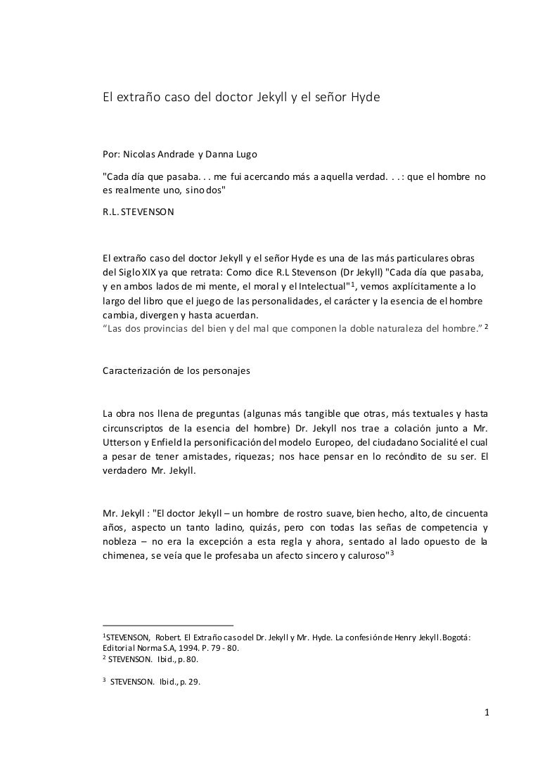 Caracterizacion Y Conclusiones Morales El Extrano Caso Del Dr Jeky