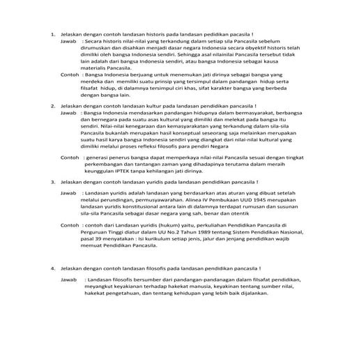 Jelaskan dengan contoh landasan historis pada landasan pedidikan pacasila