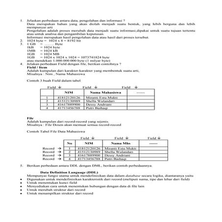 Jelaskan perbedaan antara data