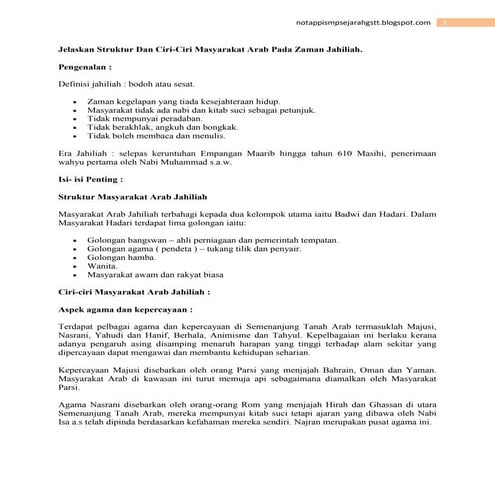 Ciri-ciri masyarakat Arab zaman jahiliyah