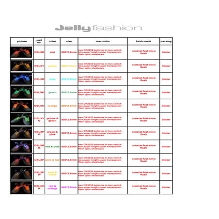 Jelly fashion   2012 led shoelaces - price list with brand, without unit price