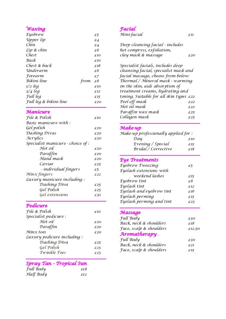 facial prices