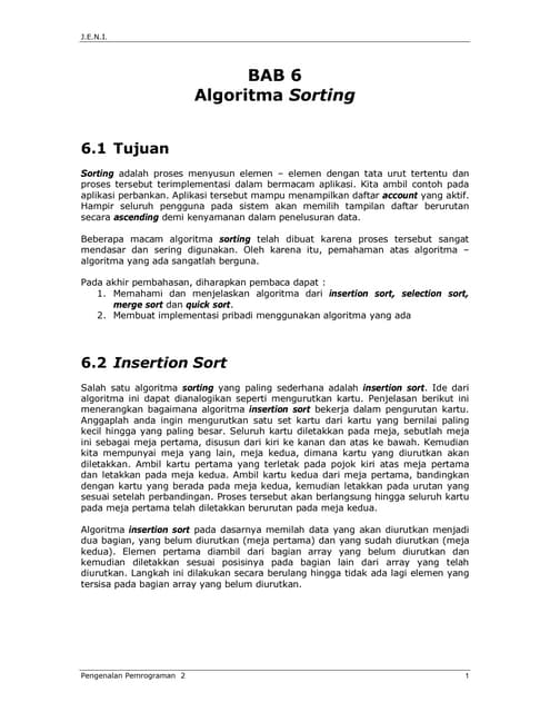 Jeni Intro2 Bab06 Algoritma Sorting