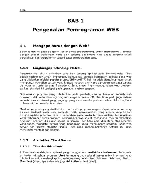 Jeni Web Programming Bab 1 Pengenalan Pemrograman Web
