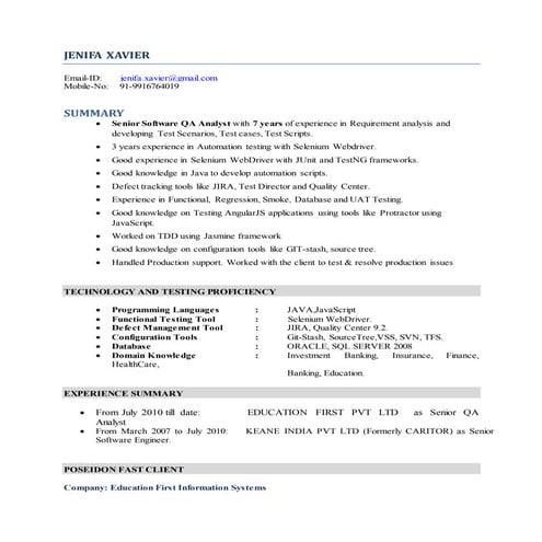 Jenifa resume