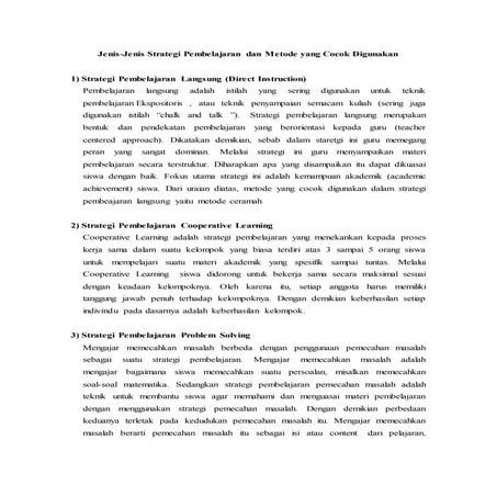 Jenis jenis strategi pembelajaran