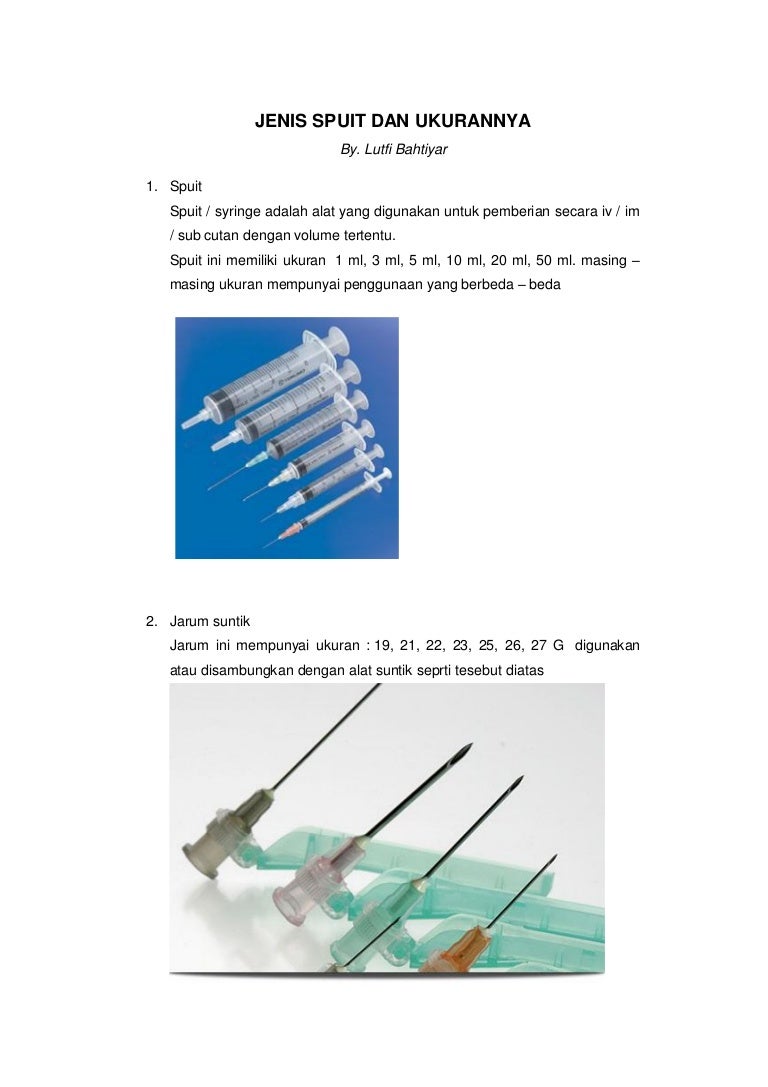 Jenis Spuit Dan Ukurannya