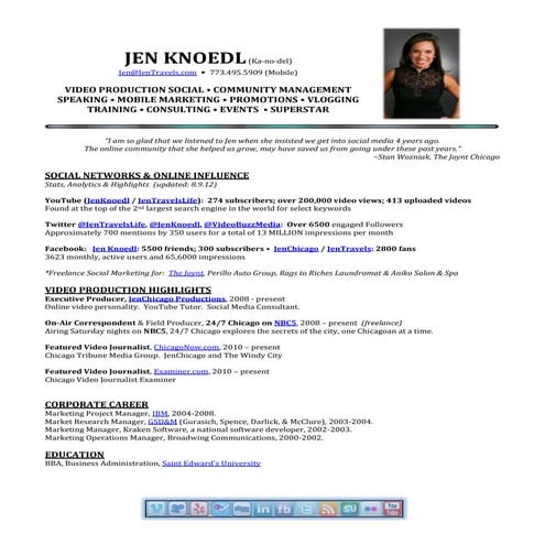 Resume: Jen Knoedl of JenChicago Productions | PDF