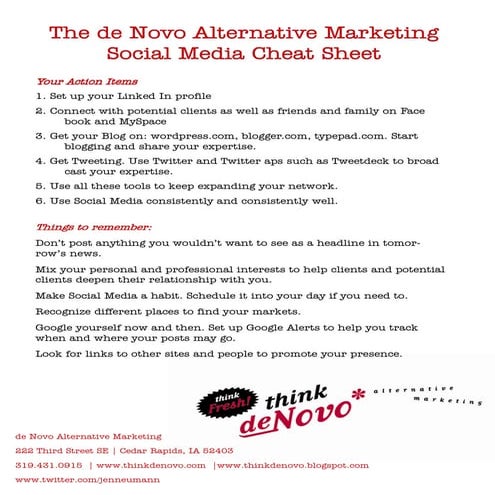 Jen Neumann Social Media Cheat Sheet