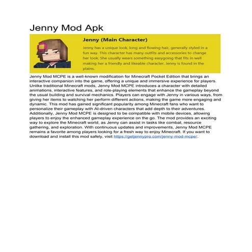 Jenny Mod MCPE apk Free Download Now and Play PDF