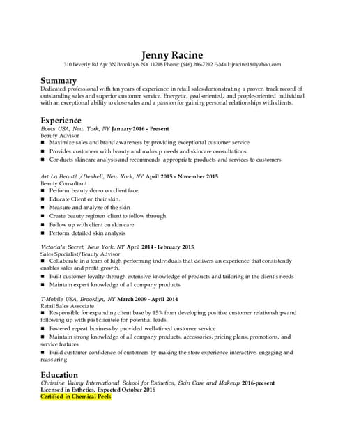Estheticianresume2016 | PDF