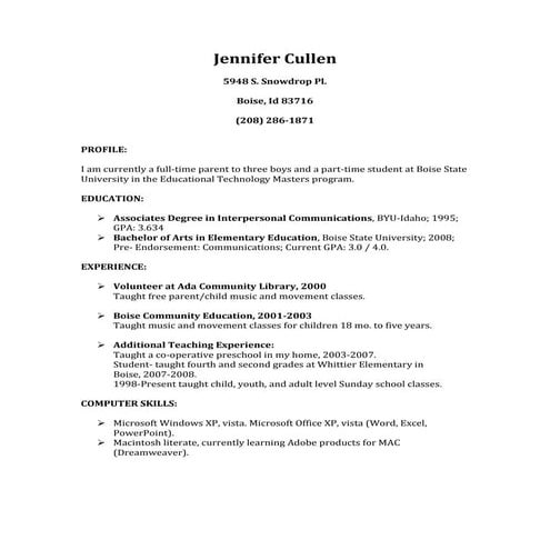 Jennifer Cullen's Resume | DOCX