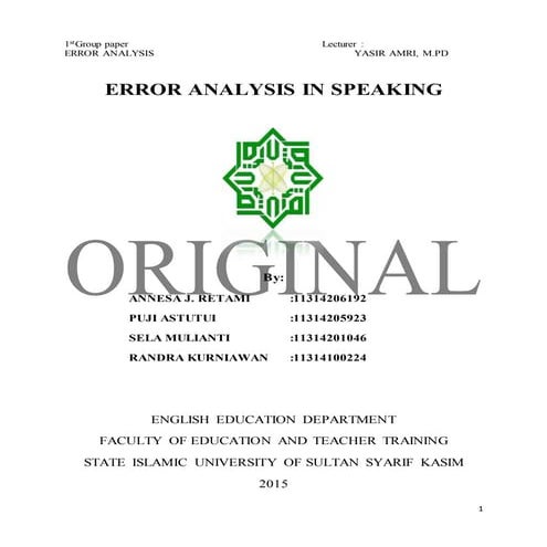 ERROR ANALYSIS IN SPEAKING-UIN SUSKA RIAU