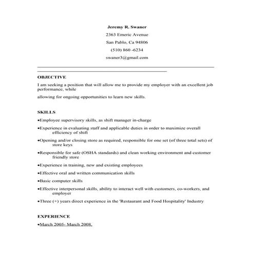 Jeremy's resume | RTF