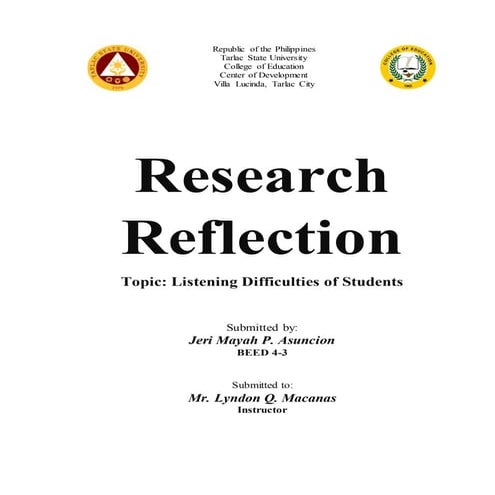 Research Reflection Topic: Listening Difficulties of Students