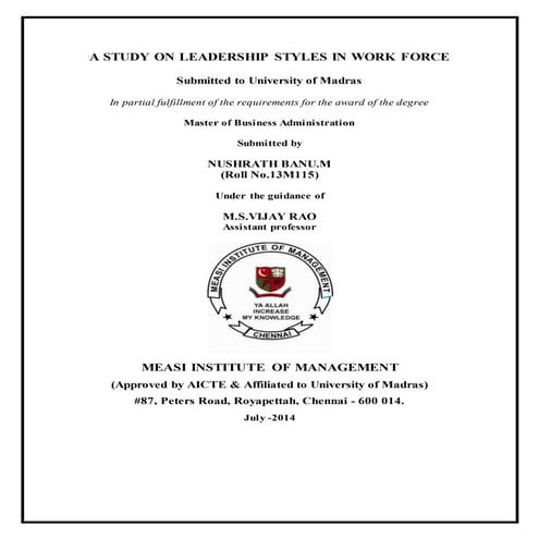 a study on leadership styles in workforce