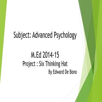 M.Ed Advanced Psychology's Topic - Technique of Creativity'Six Thinking Hats ppt