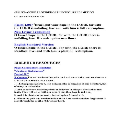 Jesus was the provider of plenteous redemption