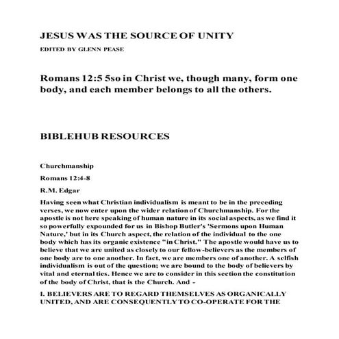 Jesus was the source of unity