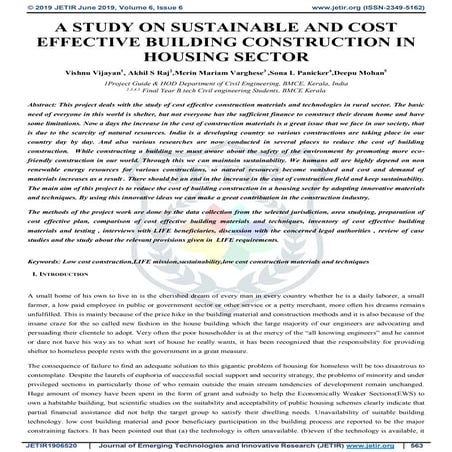 STUDY ON SUSTAINABLE AND COST EFFECTIVE BUILDING CONSTRUCTION IN HOUSING SECTOR