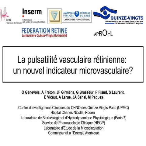 Mesure de la pulsatilité vasculaire rétinienne (O.Genevois)