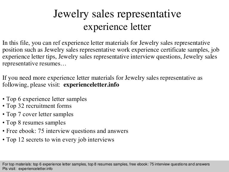Jewelry sales representative experience letter