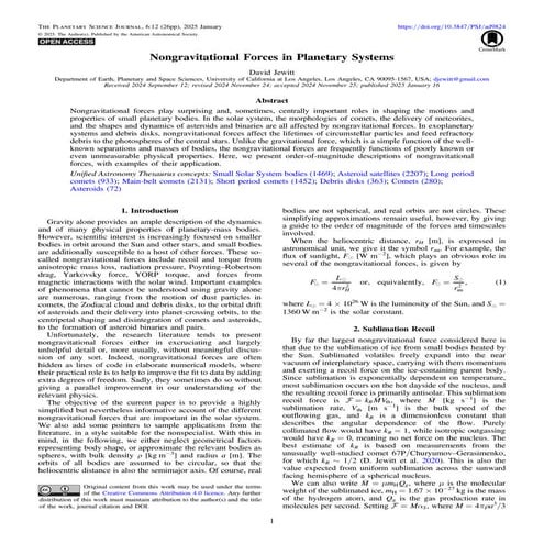 Nongravitational Forces in Planetary Systems